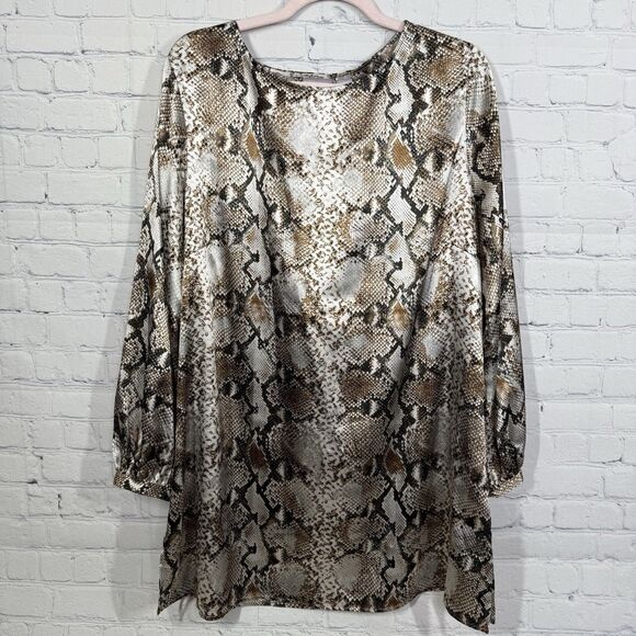 Chicos Tunic Women 3 US XL Animal Print Party Metallic Wrinkle Free Stretch Top - Picture 1 of 8